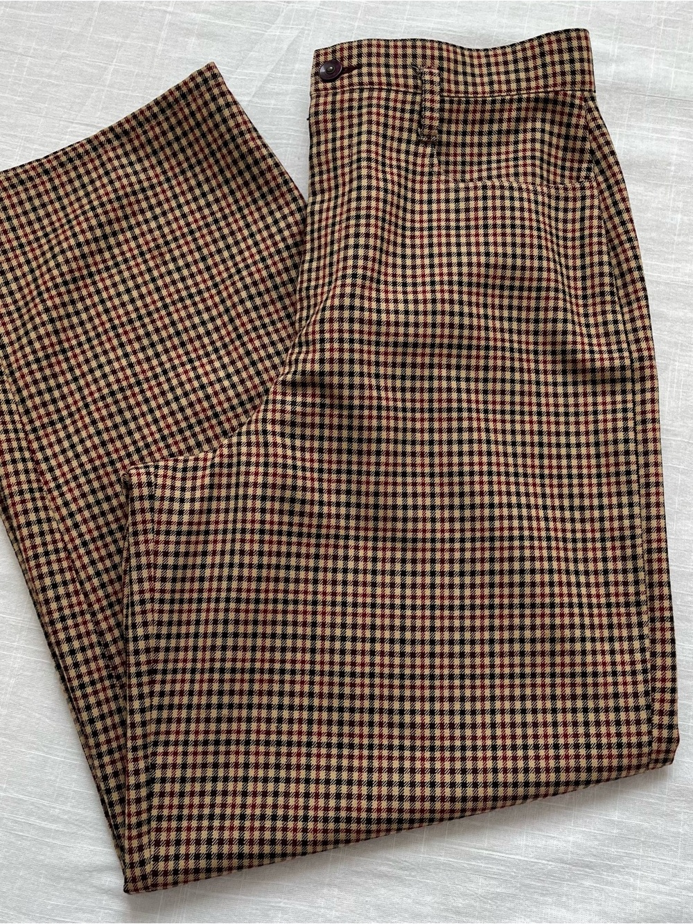 Annie Thompson Classic & Preppy Brown Plaid High-Waist Straight-Leg Trousers
